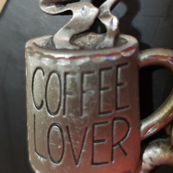 Vintage "Coffee Lover" Pinback, Silver, with 3 Charms: sugar, spoon, and donut - Picture 5 of 5